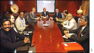 Tamil Tigers team on left, Government team on right