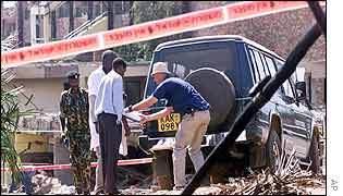 Investigators measure a Pajero - the same model used in the bomb attack on Paradise Hotel