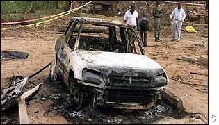 Destroyed car near site of Paradise Hotel bombing