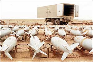 Undated photo of Iraqi chemical warfare bombs which have already been destroyed by UN inspectors