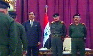 Saddam Hussein (L), Izzat Ibrahim, Taha Yasin Ramadan