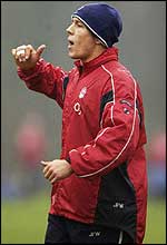Jonny Wilkinson directs operations during an England training session