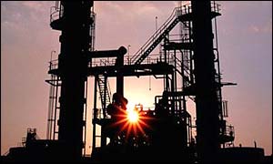 Oil platform at sunset