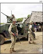 US marines on exercise in Kenyan coastal village