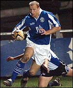 Bridgend captain Gareth Thomas scores his first try