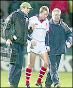 Ulster's Ryan Constable had to be taken to hospital suffering from concussion