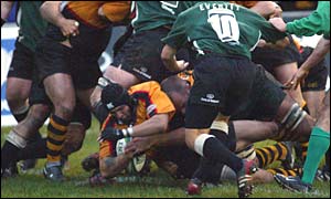 Newport flanker Jason Forster goes over for the game's only try