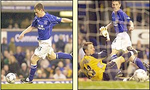 Gary Naysmith scores for Everton