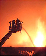 Firefighters tackle the blaze