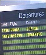 Cardiff airport, departures board