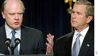 Treasury Secretary nominee John Snow (left) and President George W Bush