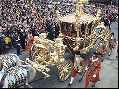 The Queen and Duke of Edniburgh in the state coach
