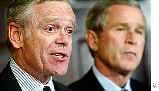 Nominee for SEC chairman William Donaldson (left) and US President George W Bush