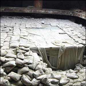 Sacks of cement cover secret cargo containers