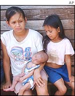 Celia Contreras, 15, left, holds her two-month-old son in Garupa, in the province of Misiones