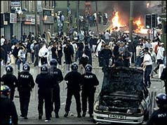 The stand-off between rioters and the police