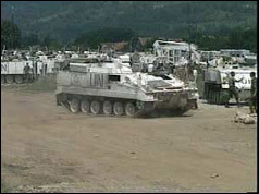 Photograph of UN tanks and armoured personnel carriers in Sarajevo