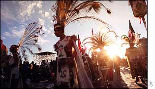 Devotees dressed in Aztec costume
