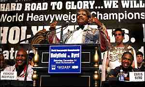 A press conference for the Evander Holyfield-Chris Byrd