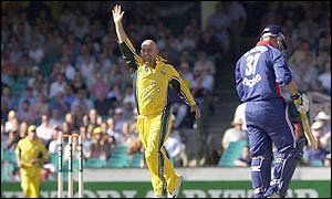 Darren Lehmann takes the wicket of England's Ian Blackwell
