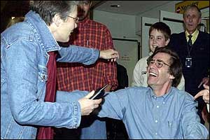 Ian Stillman greeted by on of his sisters