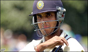 Sourav Ganguly is dejected after being dismissed for two runs