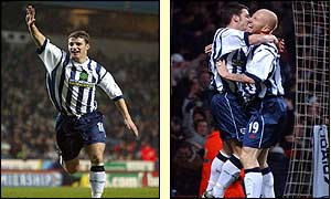 Jason Koumas scores for West Brom against Villa