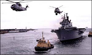 The Ark Royal, with helicopters