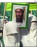 Palestinian women march in support of Bin Laden