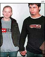 Rachael Lloyd being steered by her sister Beckie after they were reunited