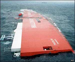 Oil slick around ship