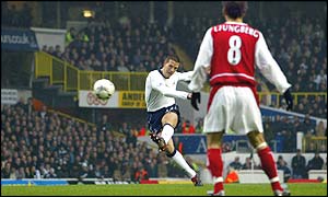 Christian Ziege fires home the opening goal for Tottenham with a free-kick