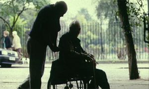 Elderly person in wheelchair
