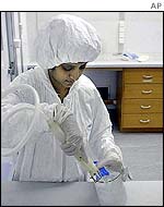 IAEA lab worker analysing sample