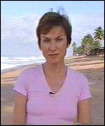 Fiona Bruce on an Ivory Coast beach
