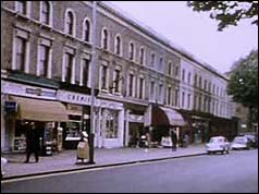 Photograph of the Hammersmith Grove shops where the weapons were found