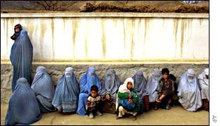 Afghan women queuing to visit local doctor