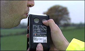 Man taking breathalyser test