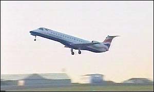 A British Airways passenger jet takes off from Cardiff International Airport
