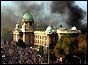 Smoke rises from the Yugoslav federal parliament, 05/10/00