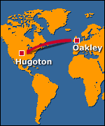 World map with Oakley and Hugoton