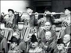 Photograph of trumpeters endorse the new sovereign's proclamation