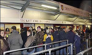 Villa Park is beseiged by fans who were asked to pick up their tickets at the ground, causing a massive delay