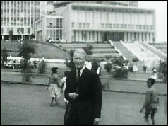 BBC reporter Lionel Fleming outside the OAU headquarters in Addis Ababa