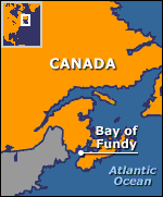 Map of eastern Canada showing Bay of Fundy