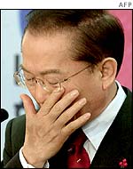 Defeated presidential candidate Lee Hoi-chang wiping away tears