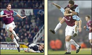 Ian Pearce of West Ham celebrates scoring the opener against Bolton