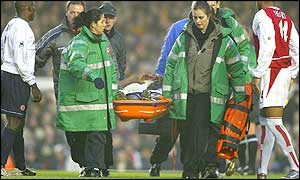 Middlesbrough's George Boateng is stretchered off after just 25 minutes 