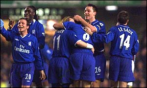 Chelsea celebrate their win over Villa