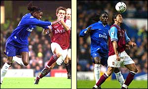 Mario Melchiot clashes with Lee Hendrie and Mustapha Hadji